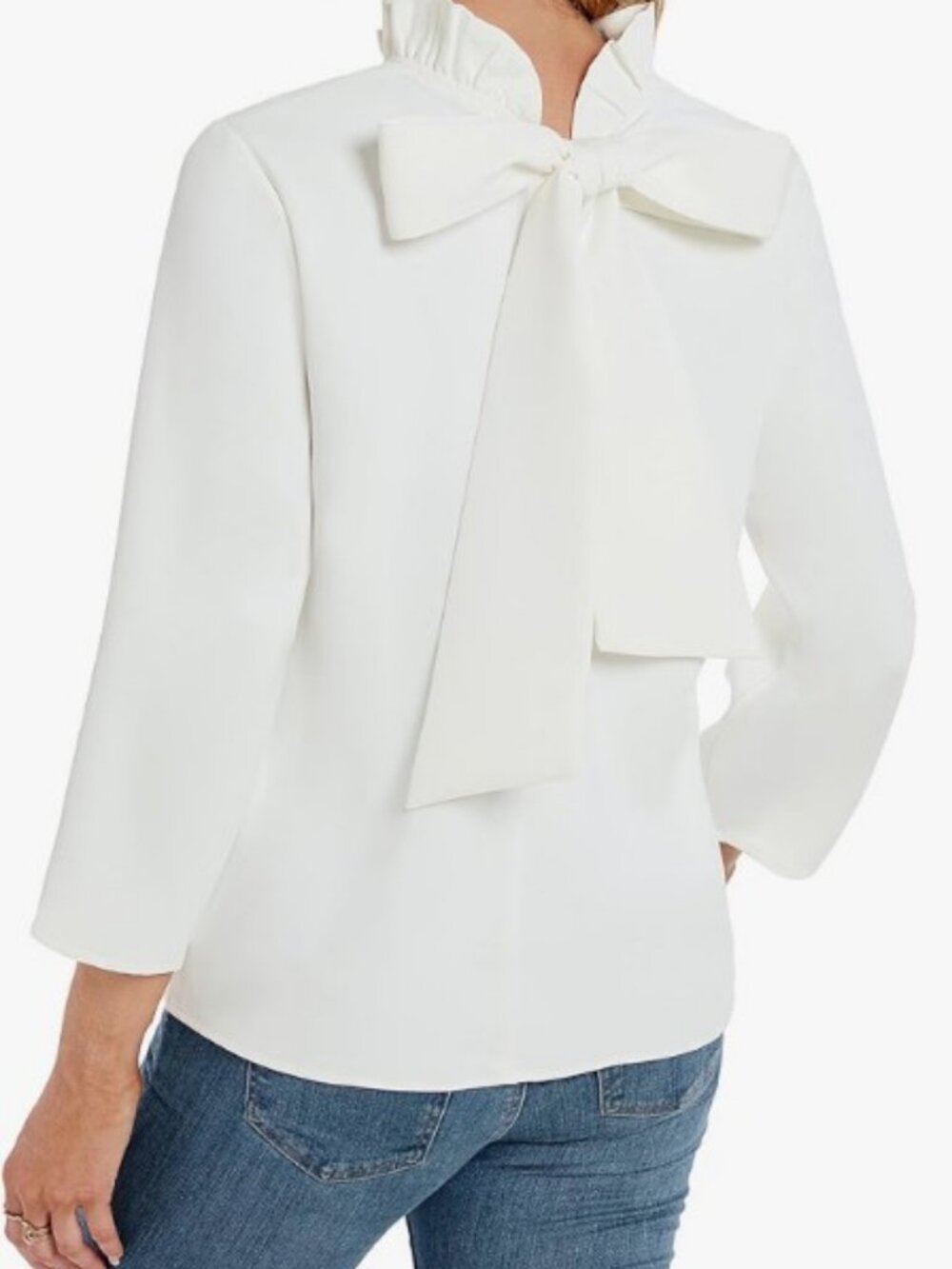 AMAZON Women's Ruffle Mock Neck Blouses Top 3/4 Sleeves Elegant Shirt Bow Top